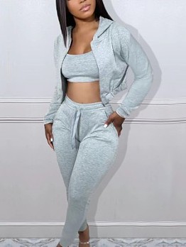  Pure Color Leisure Hooded Women's Three-piece Set
