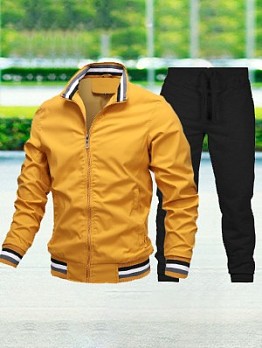 Active Men Stand Collar Coat And Pant Sets