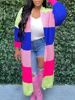 New Color Blocking Sweater Cardigan  Long Coats