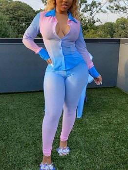Sexy Gradient Color  Matching Blouse And Pant Sets