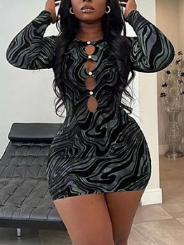 Sexy Cur Out Black Long Sleeve Mini Dress