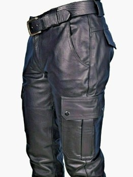  Fashion PU Leather Black Men's Long Pants
