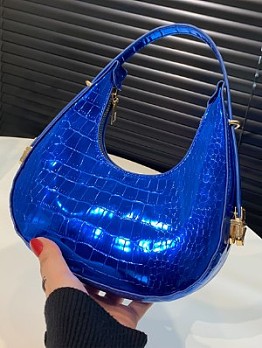  Trend Pure Color PU Crescent Handbags Female