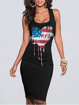 American Flag Heart Graphic Black Tank Dress
