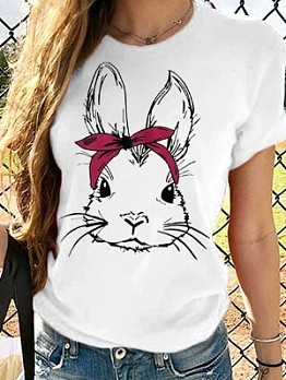 Casual Summer Rabbit Printed White Women's Top