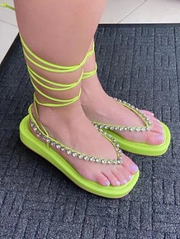 Hot Drilling Lace Up Wedge Sandals For Women 