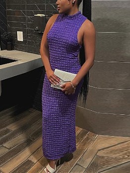 Casual Elegant Purple Sleeveless Slit Maxi Dress