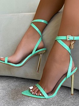  Summer Pure Color Pointed Toe Ankle Strap Heels 