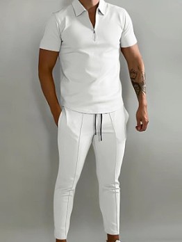  Summer Men Trend Leisure Solid Short Sleeve Pants Sets