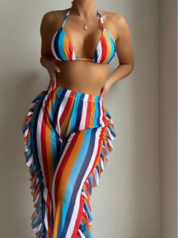 New Striped Tassels 3 Piece Bikini Sets For Women 