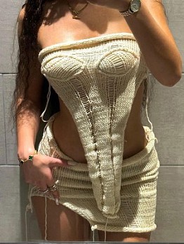  Sexy Ripped Backless Pure Color Skirt Suit Women