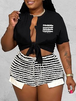  Women Sexy Strap Top And Striped Shorts Sets 