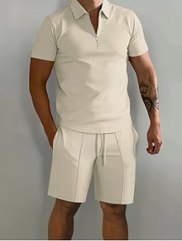 Casual Plain Zip Sports Men Short Suits