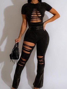 Ripped Sexy Fitted Women 2 Piece Pant Sets