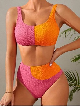  Colorblock  High Waist Triangle Bikini Sets For Women 