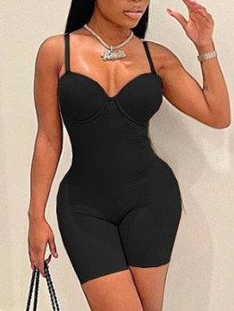 Low Cut Spaghetti Straps  Sleeveless Rompers For Women 