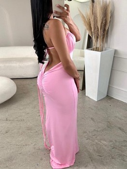 Sexy Pure Color Backless Slim Maxi Dress