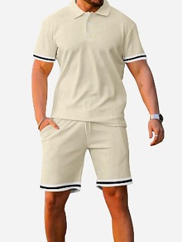  Sports Pure Color Men Short Sleevr 2pc Shorts Sets