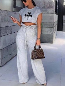 Women's Leisure Printing Top And Loose Trouser Sets