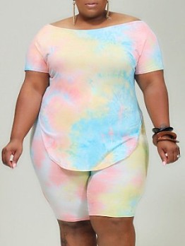  Casual Tie Dyed Short Sleeve 2pc Shorts Sets