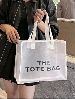  Women Casual Transparent Gauze Letter Tote Bags