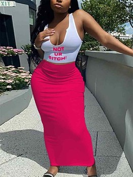  Letter Printed Tank Top 2pc Skirts Sets