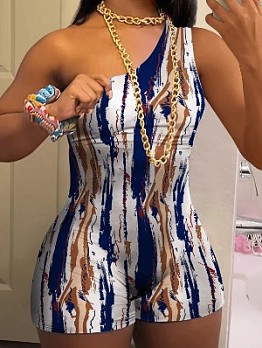 White Sexy Printing Sleeveless Romper