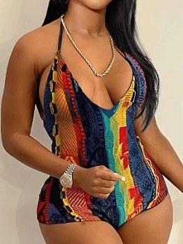  Backless Printing Romper For Women