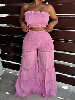  Sexy Stringy Selvedge Patchwork Solid Two-Piece Set Women