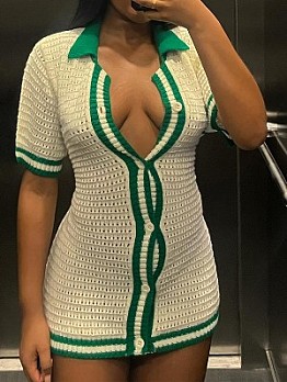 White Crochet Short Sleeve Dress