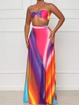  Sexy Printing Backless Beach Skirts Sets