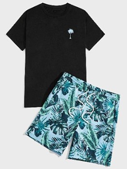  Beach Printing Short Sleeve T-Shirt 2pc Shorts Sets