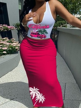  Letter Printed Sleeveless Tank 2pc Skirts Sets