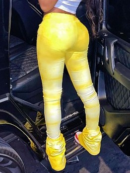 Yellow Tie-Dye Tight Pants