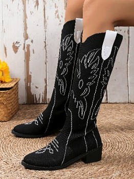  Embroidery Pure Color Plus Size, Chunky Hee Socks Boots