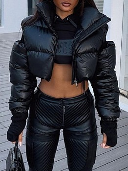 Winter Black  Cotton Cutout Shoulder Coat