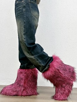 Plush Y2K Mid-calf Gradient Color Furry Boots 