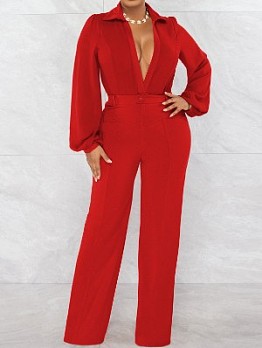 Solid Color High-waisted Straight Leg Jumpsuit