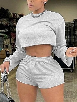 Solid Color Elastic Waist Cropped Shorts Trouser Sets
