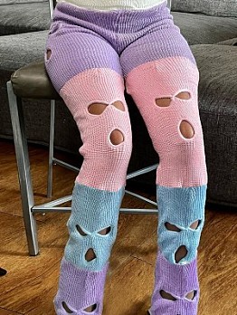 Colorblock Knitting High Waisted Straight Leg Pants