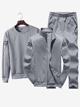 Solid Loose Sweatshirt Pants Zipper Coats 3 Piece Sets