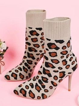 Leopard Solid Color Pump Pointed Boots
