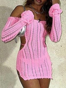 Off Shoulder Knitting Backless Mini Dress