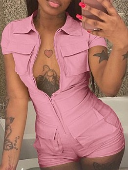 Patchwork Short Sleeve Bodycon Rompers