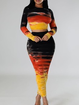 Gradient Colorblock Fitted Cropped Skirt Sets
