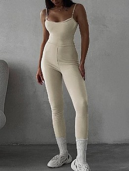 Solid Patchwork Sleeveless Fitted Jumpsuit