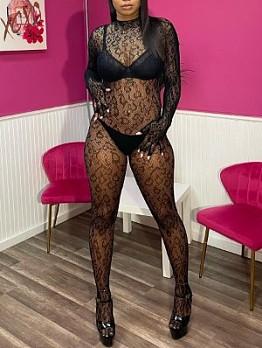 Leopard See Through Lace Fitted Jumpsuit