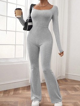 Solid Color Square Neck Fitted Jumpsuit
