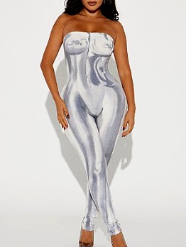 Abstract Printing Fitted Strapless Jumpsuit