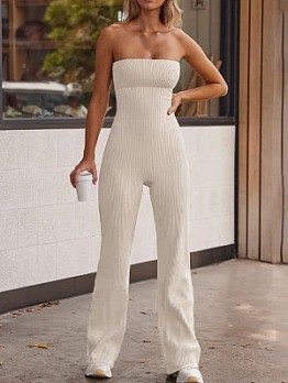 Patchwork Knitting Strapless Jumpsuit